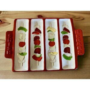 Grassland Roads Platter Party Shish Kebab Vintage 14” Ceramic Decor Red Grilling